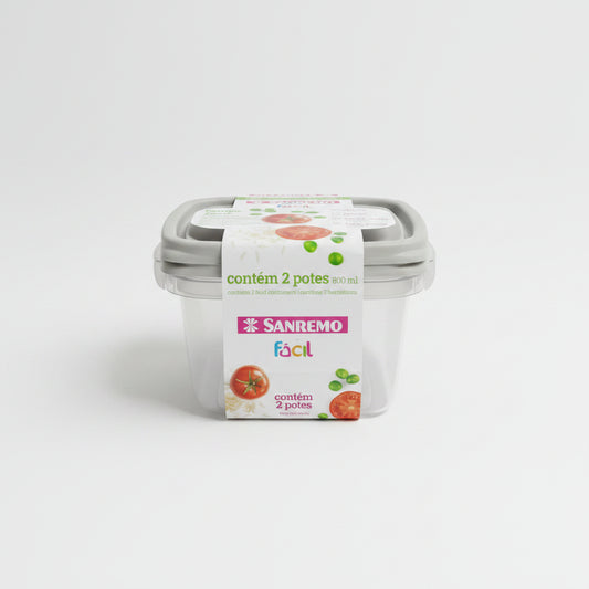 Conjunto 2 Potes Quadrados Plástico Sanremo 800ml — Linha Fácil | BPA Free