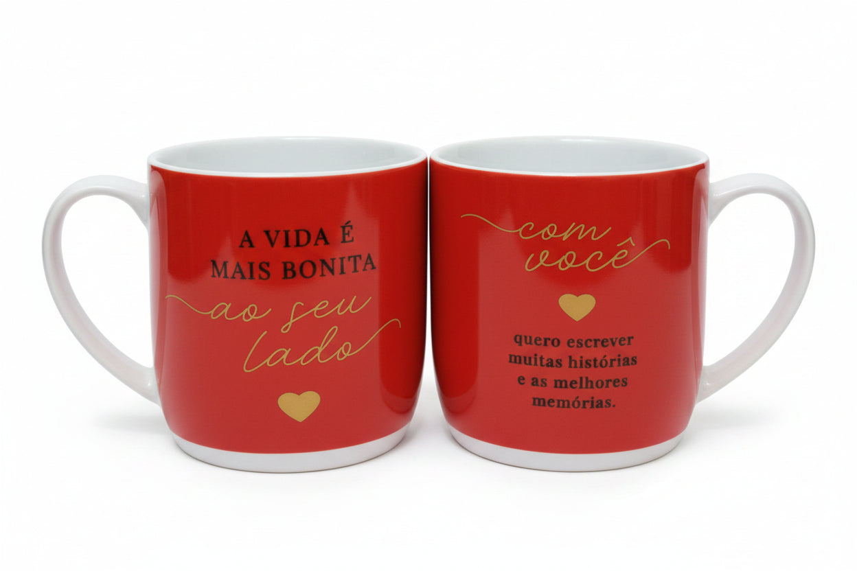 Kit 2 Canecas de Porcelana 300ml Brasfoot Urban – “A Vida é Mais Bonita ao Seu Lado”