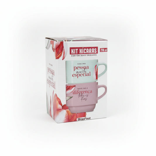 Caneca Empilhada Dupla 210ml em Porcelana – Para Uma Pessoa Muito Especial | Kit com 2 Canecas Brasfoot