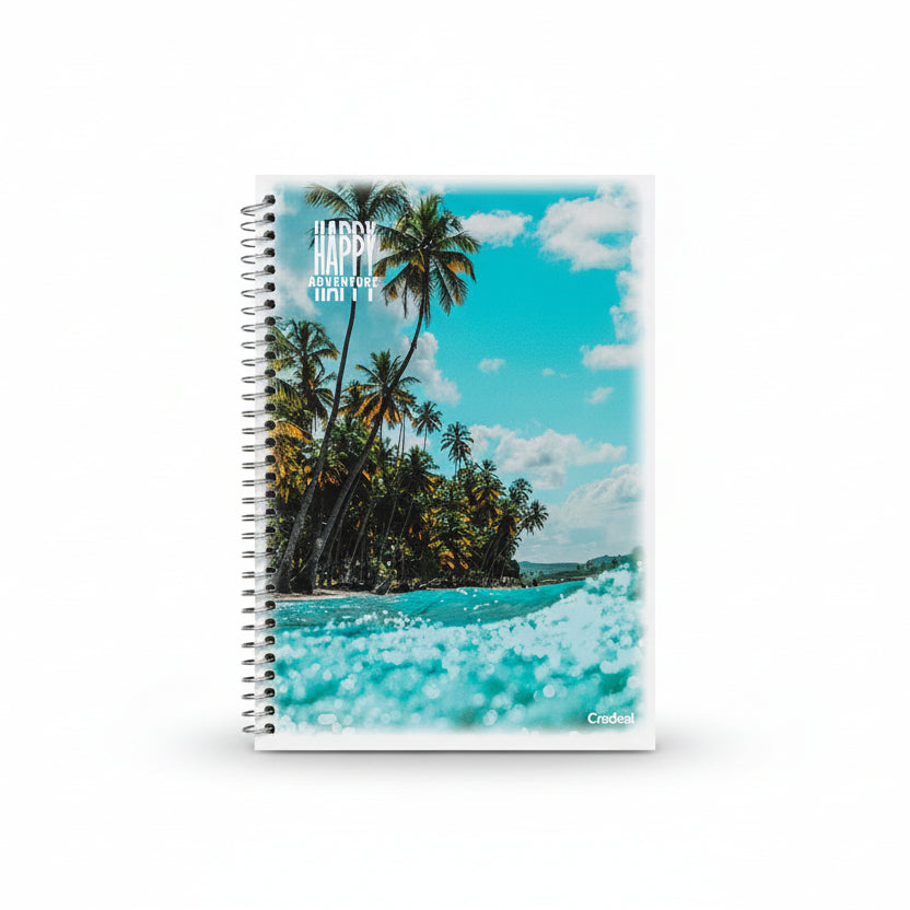 Caderno Credeal Happy Adventure 1 Matéria 48 Folhas Espiral Capa Flexível 1/4