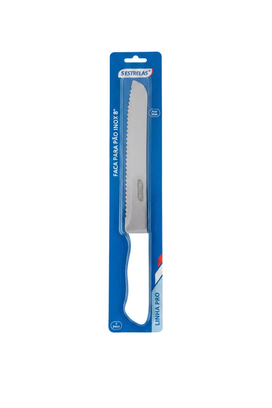 Faca de Pão Profissional Inox 8" BIGSUL Linha Pro Cabo Branco | Lâmina Serrilhada