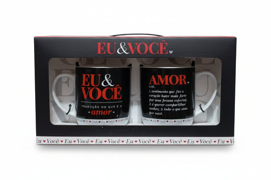 Kit 2 Canecas Porcelana 300ml Eu e Você, Tradução de Amor | Brasfoot
