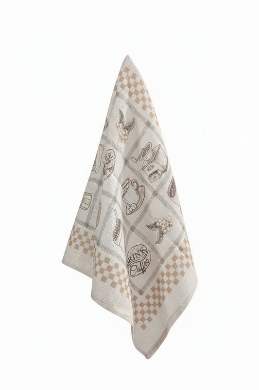 Pano de Copa Felpudo Döhler Hora do Café Prata Estampado 45x65 cm 100% Algodão 240 g/m²