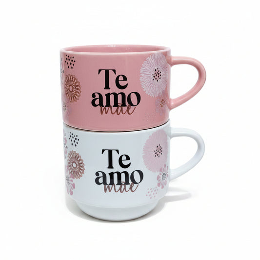 Kit 2 Canecas Porcelana 210ml Empilhadas | Amor de mãe é o melhor do mundo | Brasfoot