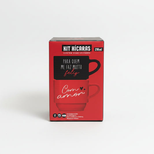Kit Canecas Empilhadas Dupla em Porcelana 210ml — "Para Quem Me Faz Muito Feliz" | Brasfoot