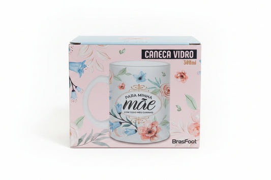 Caneca de Vidro Diamond 300ml Brasfoot – Para Minha Mãe com Carinho | Presente Dia das Mães