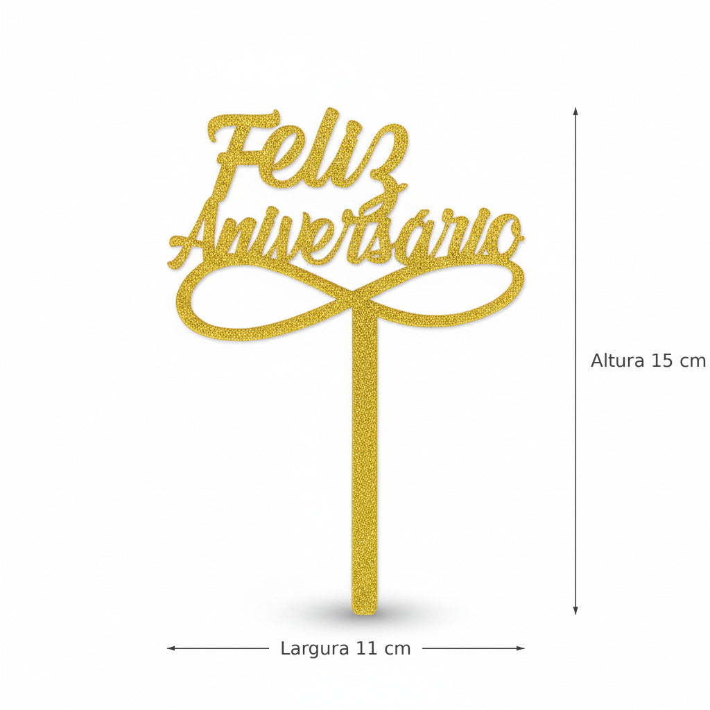 Topo de Bolo Feliz Aniversário Dourado — Brink Fest