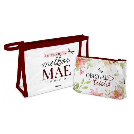 Kit 2 Necessaires | Eu tenho a Melhor Mãe do Mundo | BrasFoot Presentes