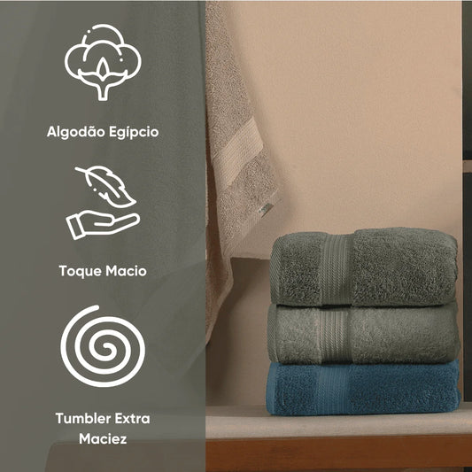 Toalha de Banho Magnus Appel 68x140cm | 100% Algodão Egípcio | 560g/m² | Verde Matte / Cinza Onix / Rosa Místico