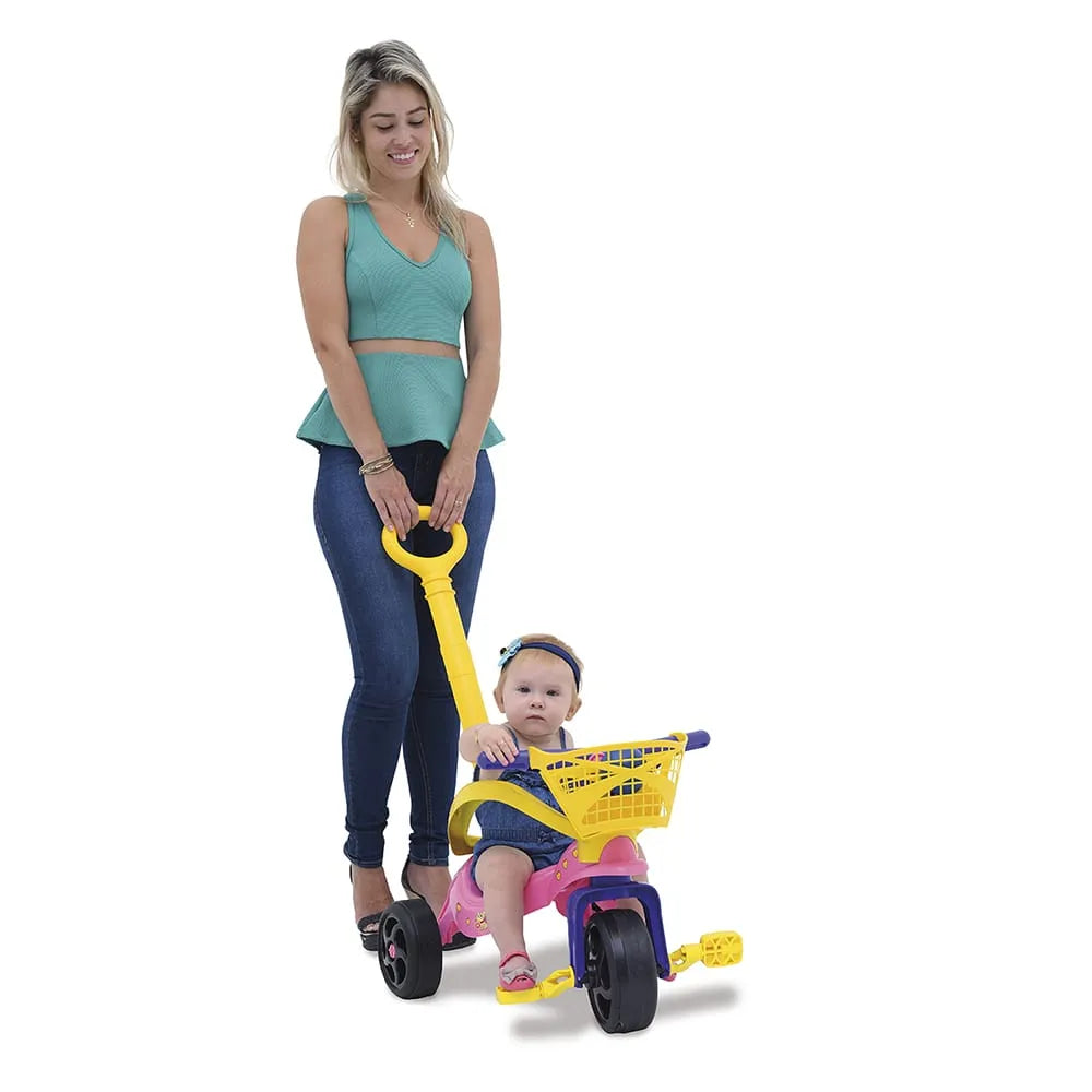 Motoca Triciclo Infantil Fofinha com Empurrador com Protetor e Cestinha | Xalingo