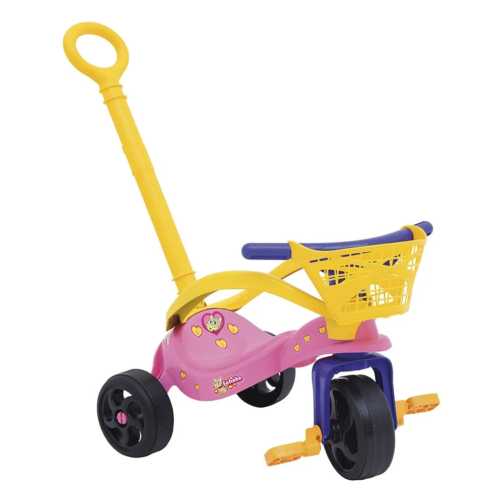 Motoca Triciclo Infantil Fofinha com Empurrador com Protetor e Cestinha | Xalingo