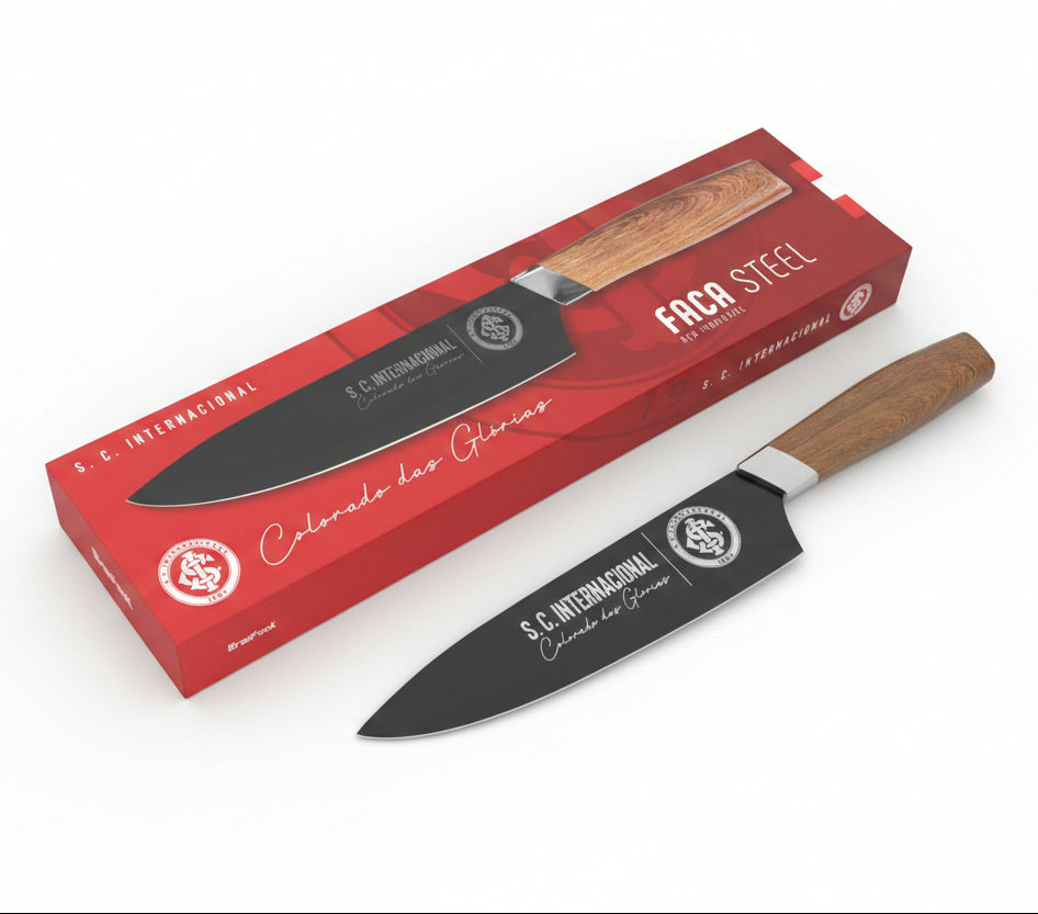Faca Steel Premium Inter Brasfoot Aço Inox 20 cm | Cabo de Madeira Cedro | 30 cm