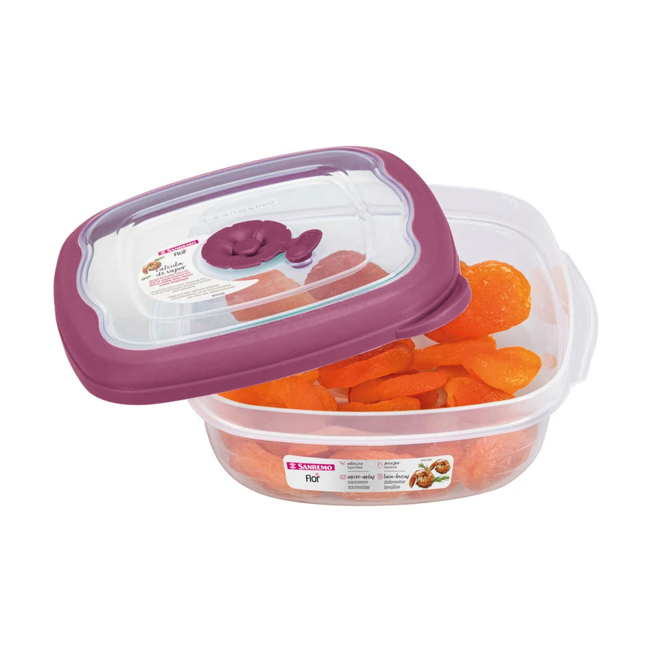 Pote Quadrado Sanremo Flor 920 ml | Hermético, Livre de BPA, Válvula para Micro-ondas, Freezer e Lava-louças