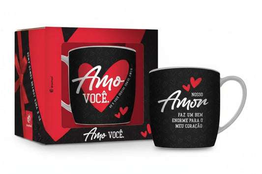 Caneca Porcelana Urban 300ml – Nosso Amor Faz um Bem Enorme Para Meu Coração | Brasfoot | Presente Criativo e Romântico