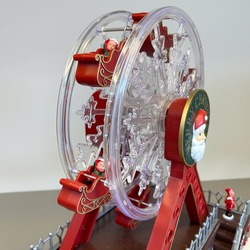 Roda Gigante Natalina Decorativa 23 x 15 x 28 cm – Luz LED + Movimento Giratório + Som Natalino
