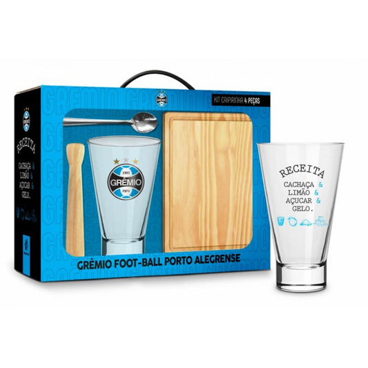 Kit Caipirinha do Grêmio | Copo, Socador, Tábua e Colher | Brasfoot Presentes