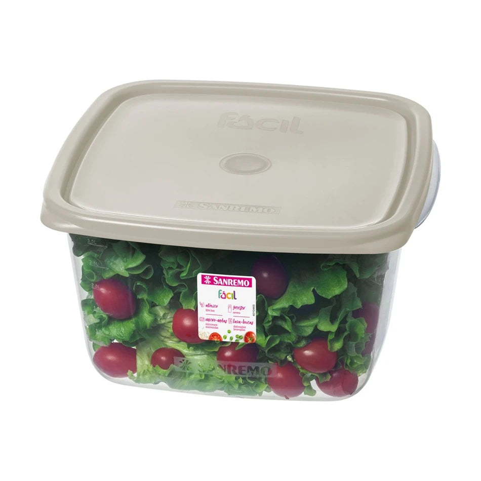 Pote Quadrado Hermético Sanremo Fácil 3,7 L | Livre de BPA • Micro-ondas • Freezer • Lava-louças