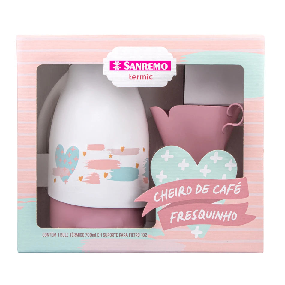 Conjunto Garrafa Térmica 700 ml + Suporte Filtro 102 | Branco • Ampola de vidro • 6h quente / 12h frio
