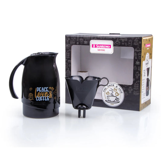 Conjunto Garrafa Térmica 700 ml + Suporte Filtro 102 — Bule Térmico Preto Sanremo | 6h quente / 12h frio | Ampola de vidro | BPA-Free