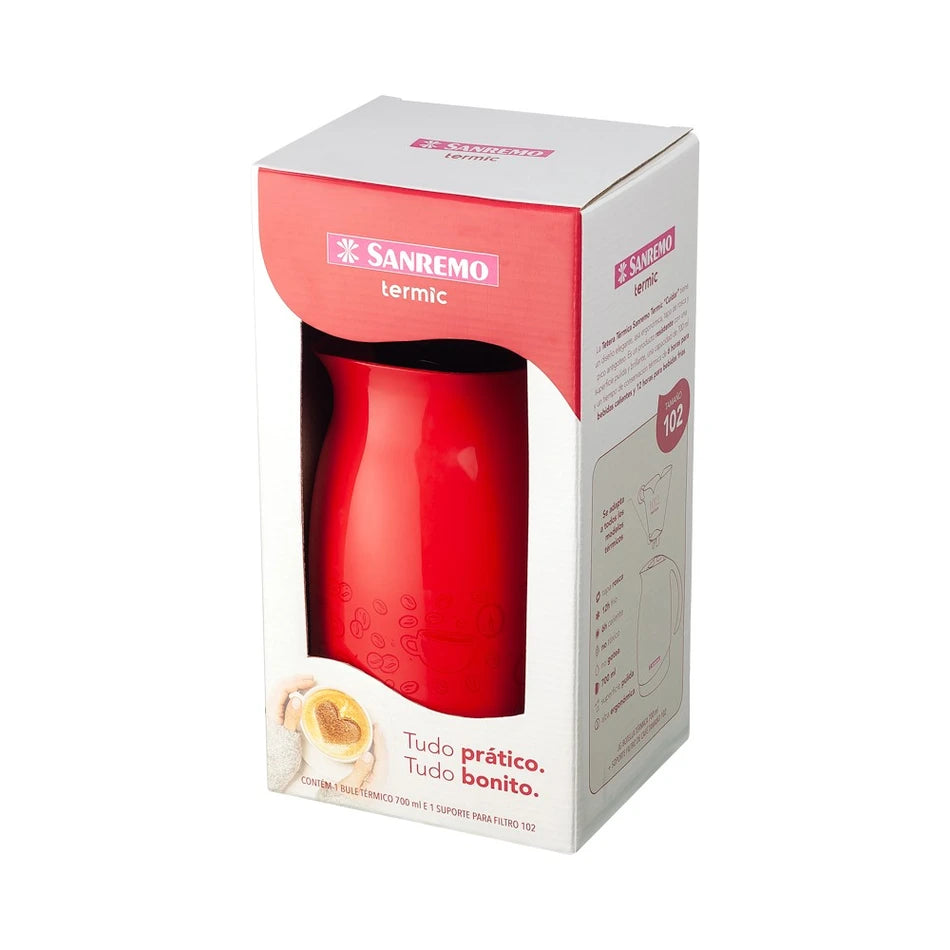Conjunto Garrafa Térmica 700 ml + Suporte Filtro 102 | Vermelho | Bule Térmico BPA-Free