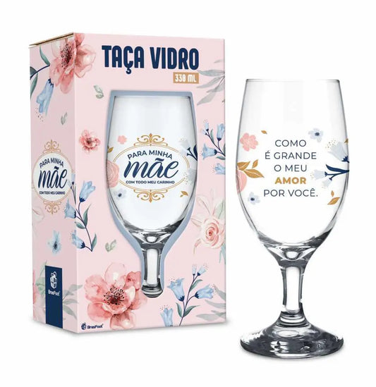 Taça Windsor Vidro 330ml Brasfoot - Para Minha Mãe com Carinho | Presente Dia das Mães