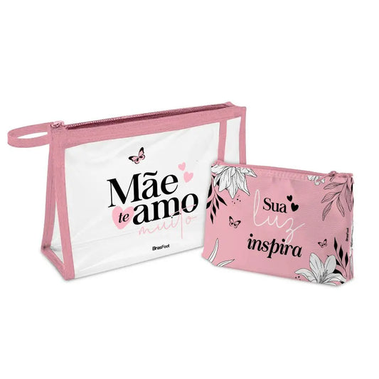 Kit Necessaire Feminina 2 Peças Mãe Sua Luz Inspira – Transparente + Interna | Brasfoot Presentes