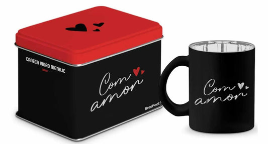 Caneca de Vidro Diamond Metalic 300ml com Lata Presenteável – “Para Quem Me Faz Muito Feliz” | Brasfoot