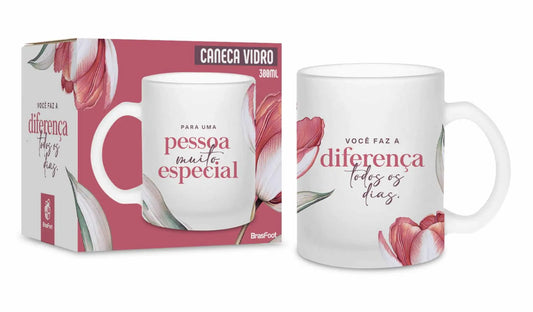 Caneca de Vidro Diamond 300ml Brasfoot – Presente Para Pessoa Especial | Design Sofisticado em Vidro Lapidado
