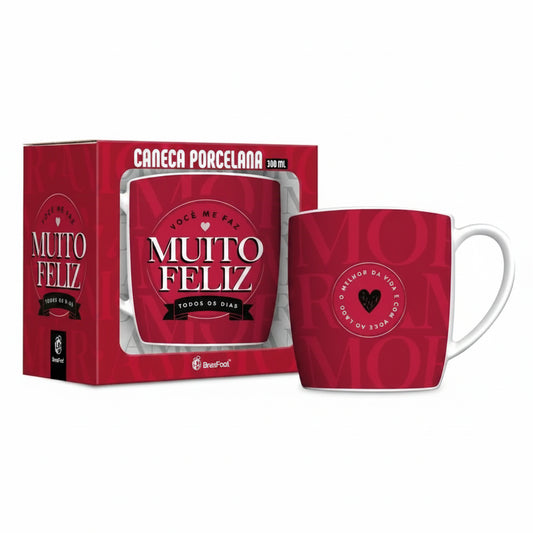 Caneca Urban 300ml em Porcelana - Você Me Faz Muito Feliz | Brasfoot