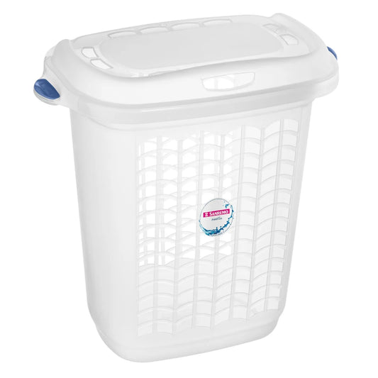 Cesto para Roupas Sanremo Hydrus 46,4L – Plástico Cristal com Tampa e Alças | Leve e Ventilado