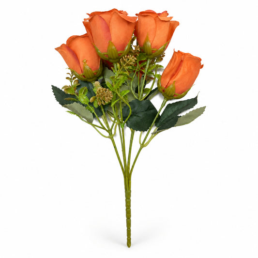 Buquê de Botões de Rosa Artificiais Laranja Outono 32 cm – 6 Hastes | FlorArte