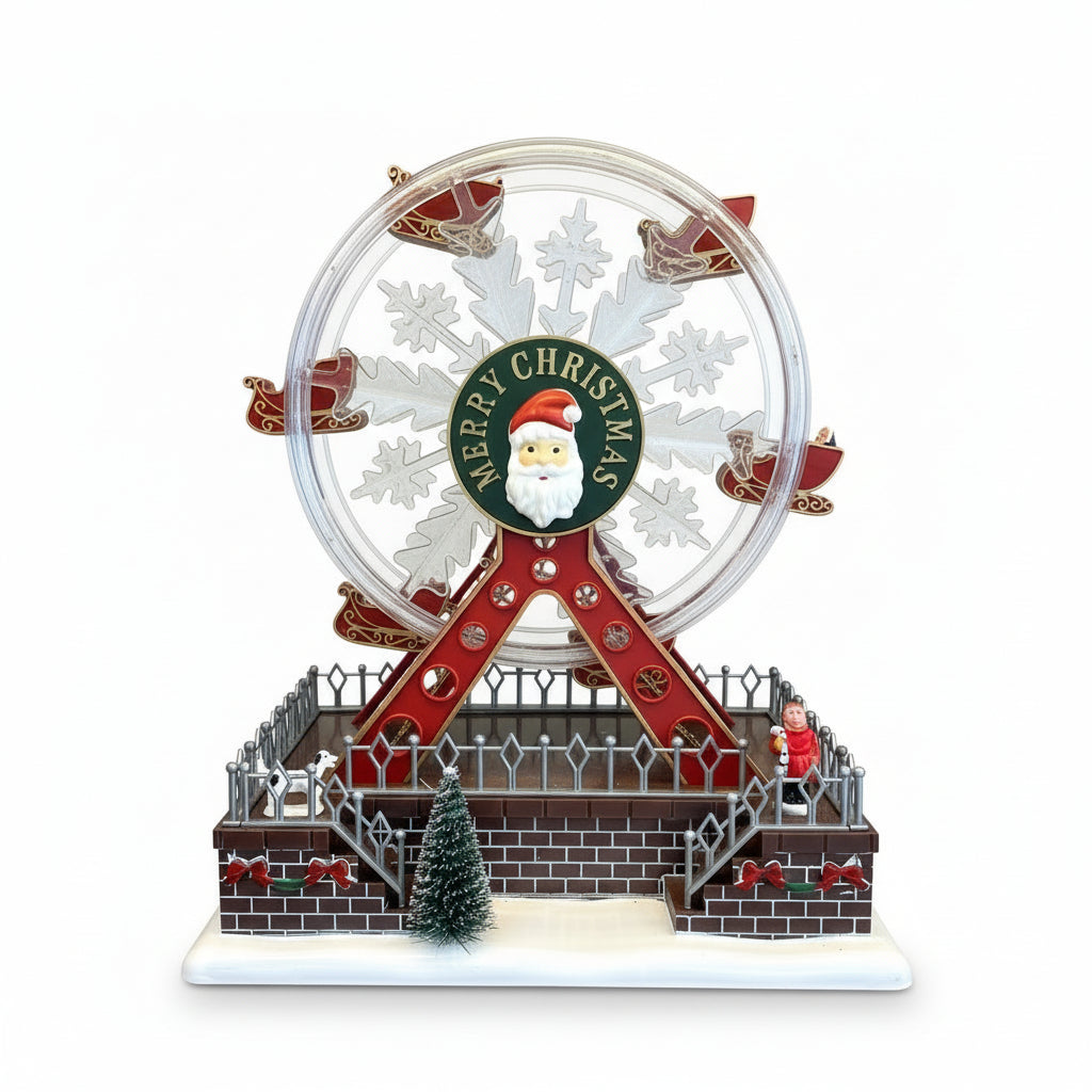Roda Gigante Natalina Decorativa 23 x 15 x 28 cm – Luz LED + Movimento Giratório + Som Natalino