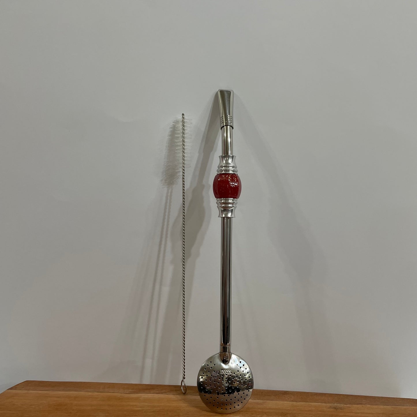 Bomba de Chimarrão Aço Inox 23 cm com Rosca - Pedra Acrílica Brilhosa | Garibaldi
