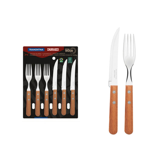 Jogo de Talheres Tramontina Churrasco 12 Peças | Aço Inox e Madeira Natural