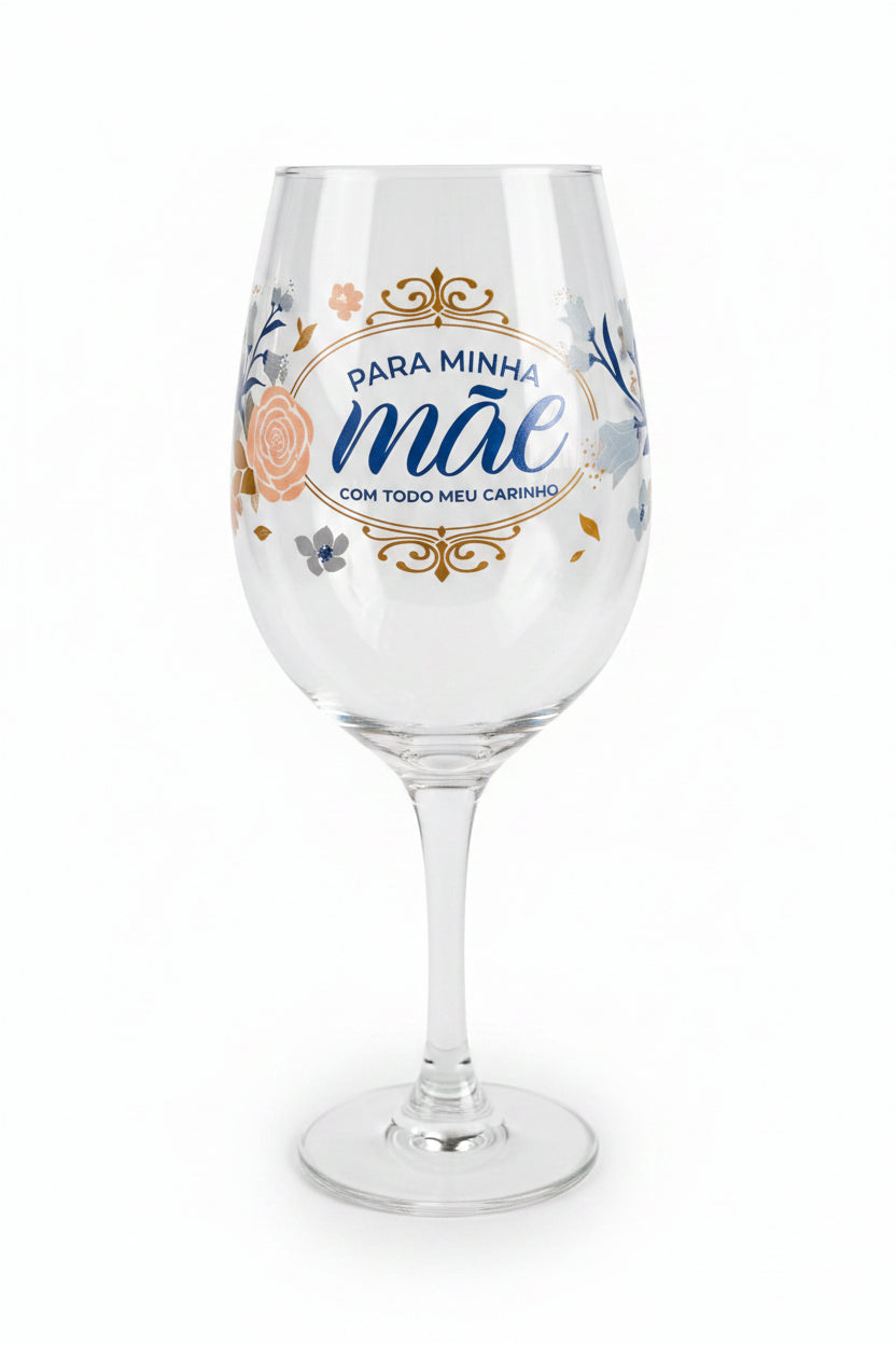 Taça de Vinho 385ml Vidro - Para Minha Mãe com Carinho | Brasfoot