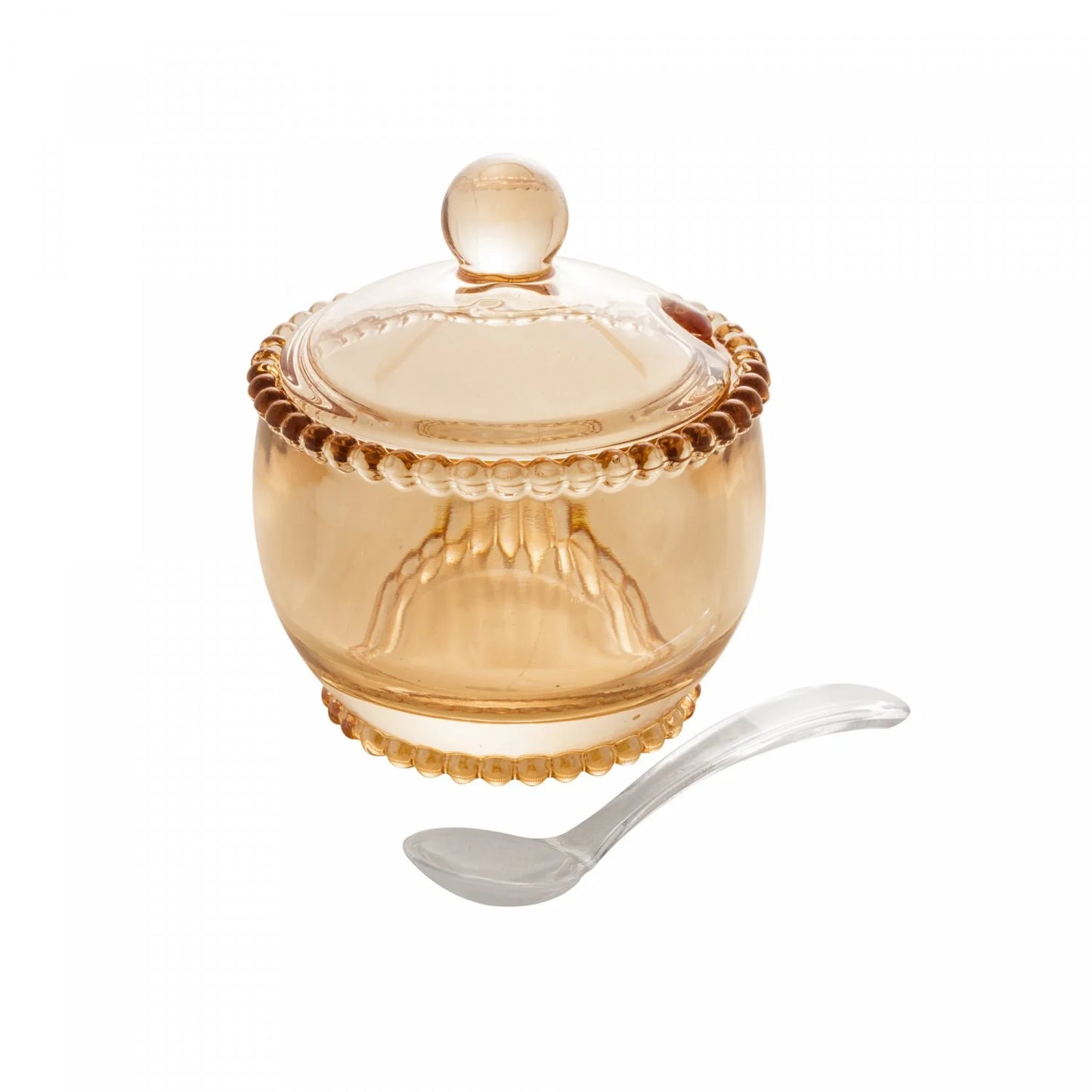 Açucareiro Cristal com Colher Pearl Âmbar Metalizado Wolff – Cristal Premium 200 ml Design Elegante para Mesa Posta | 10 cm x 11 cm