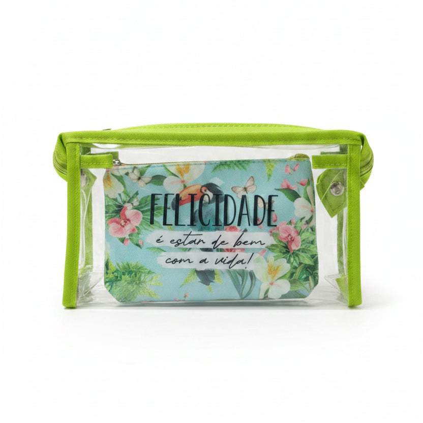 Kit 2 Necessaire | Felicidade é estar de bem com a vida | Brasfoot Presentes