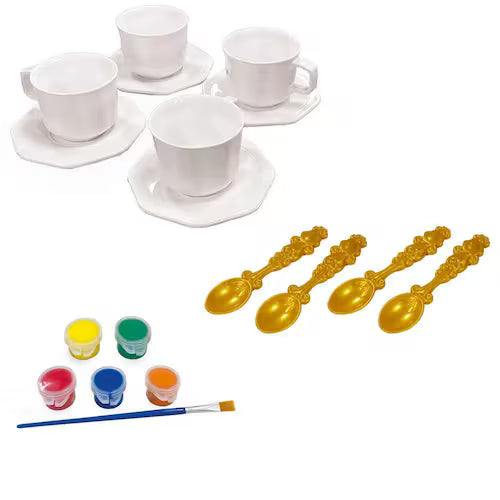Brinquedo Cházinho para Pintar 14 Peças + Tintas & Pincel – Home Play | Atividade Criativa Infantil +3 anos