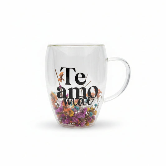 Caneca de Vidro Flower 320ml Brasfoot | Mãe, Melhor Amor do Mundo