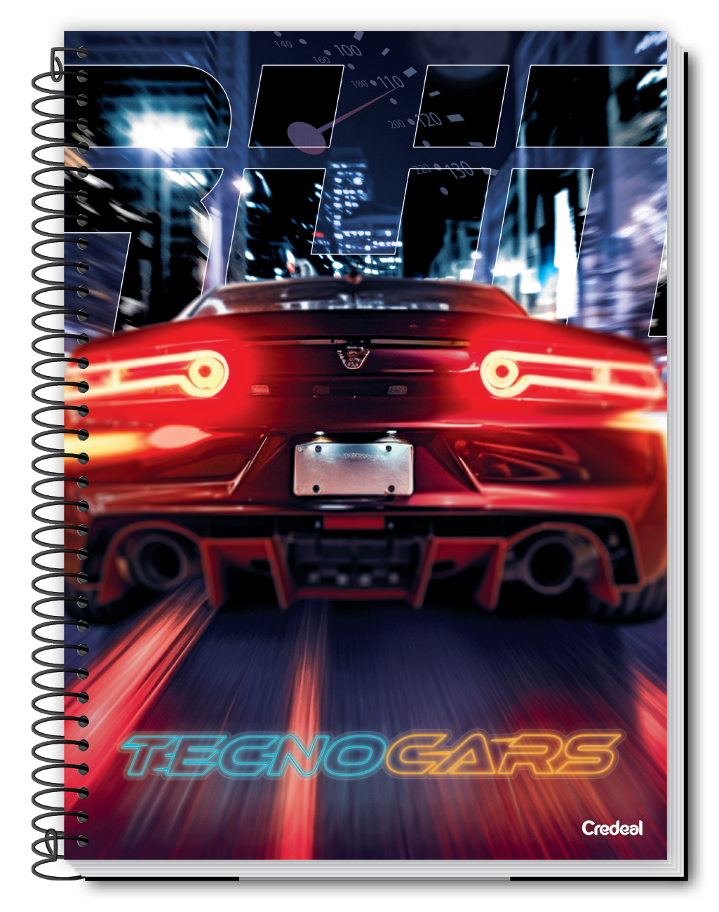 Caderno TecnoCars Credeal | Estampa Carros | 1 Matéria 96 Folhas Capa Dura Universitário