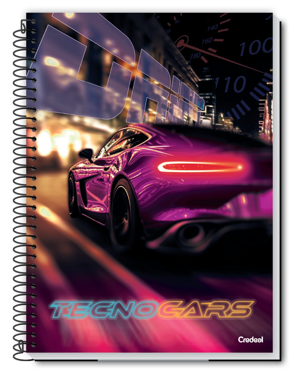 Caderno TecnoCars Credeal | Estampa Carros | 1 Matéria 96 Folhas Capa Dura Universitário