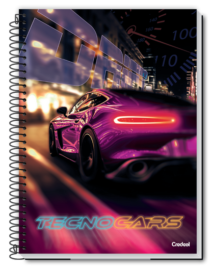 Caderno TecnoCars Credeal | Estampa Carros | 1 Matéria 96 Folhas Capa Dura Universitário