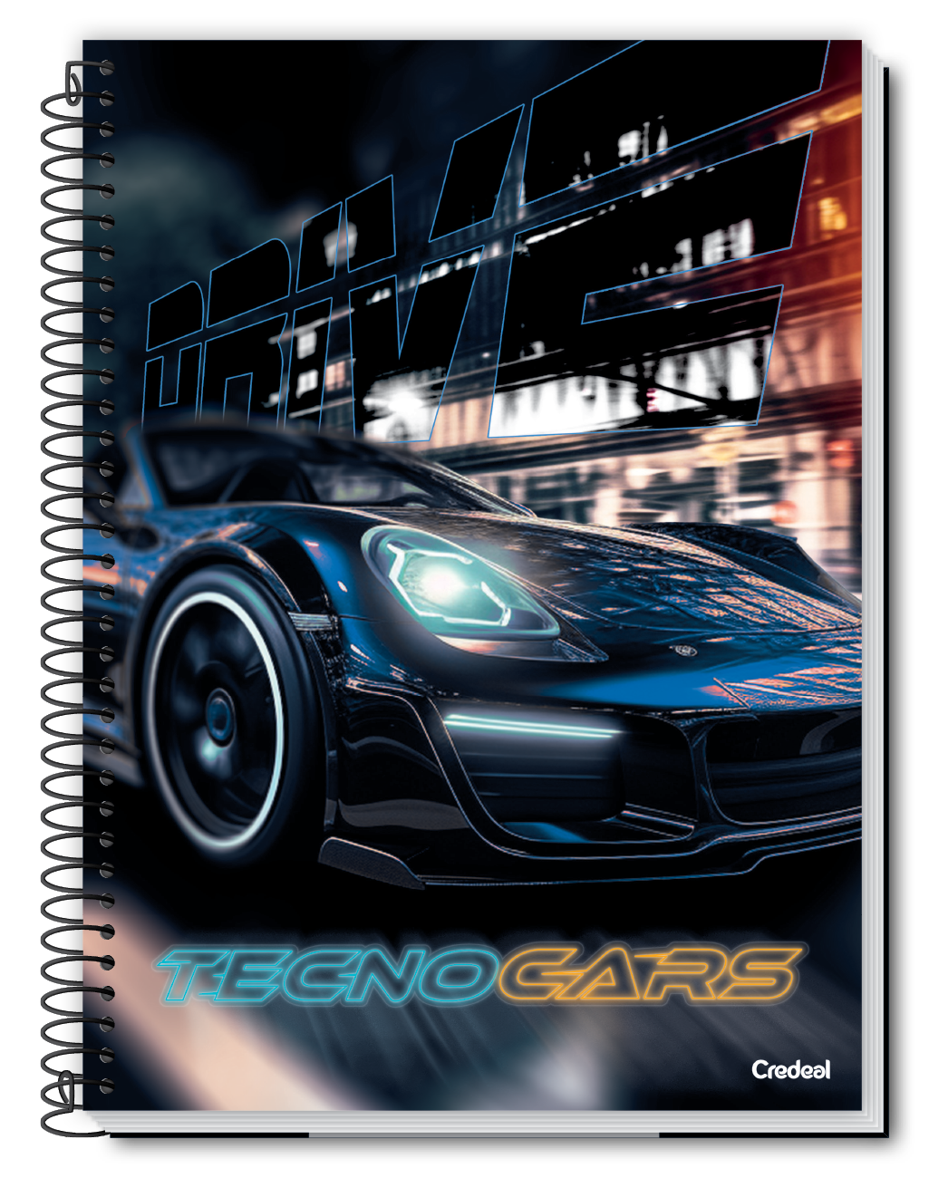 Caderno TecnoCars Credeal | Estampa Carros | 1 Matéria 96 Folhas Capa Dura Universitário