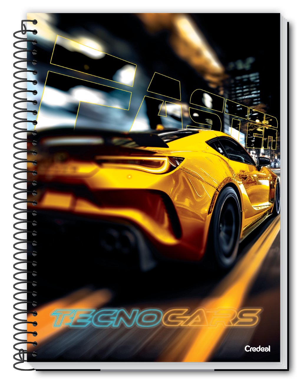 Caderno TecnoCars Credeal | Estampa Carros | 1 Matéria 96 Folhas Capa Dura Universitário