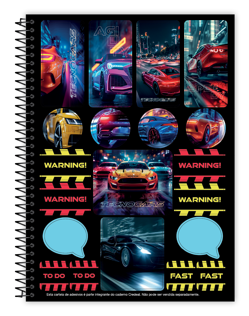 Caderno TecnoCars Credeal | Estampa Carros | 1 Matéria 96 Folhas Capa Dura Universitário