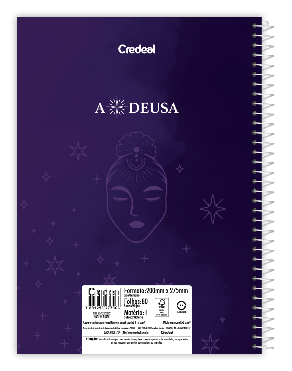 Caderno A Deusa 1 Matéria 80 Folhas Estampa Frases Motivacionais Universitário Capa Dura Credeal