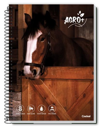 Caderno Agro+ 10 Matérias 160 Folhas Universitário Credeal – Capa Dura, Espiral, Folhas Pautadas, Ideal Estudo e Organização