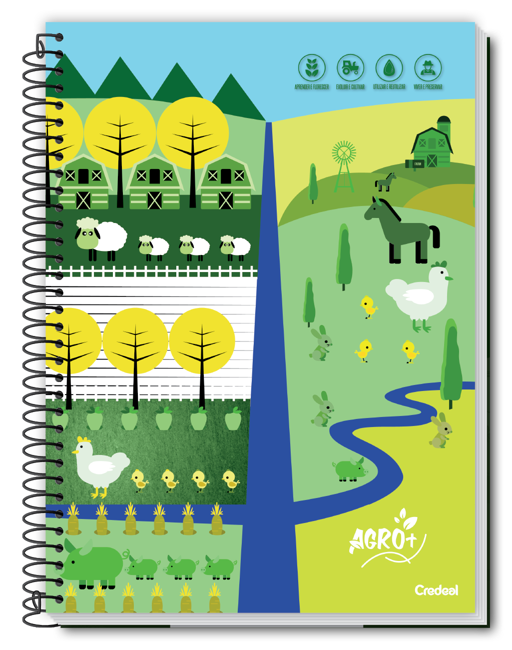 Caderno Agro+ 10 Matérias 160 Folhas Universitário Credeal – Capa Dura, Espiral, Folhas Pautadas, Ideal Estudo e Organização