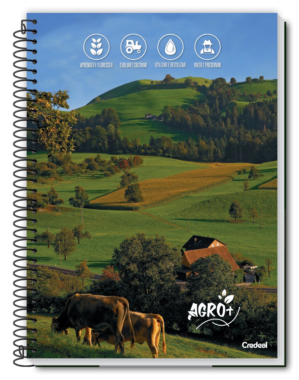 Caderno Agro+ 10 Matérias 160 Folhas Universitário Credeal – Capa Dura, Espiral, Folhas Pautadas, Ideal Estudo e Organização