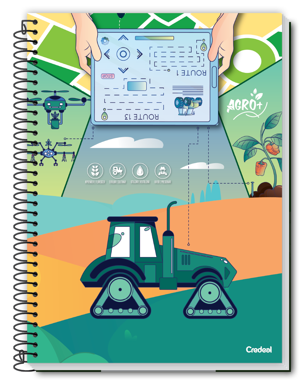Caderno Agro+ 10 Matérias 160 Folhas Universitário Credeal – Capa Dura, Espiral, Folhas Pautadas, Ideal Estudo e Organização